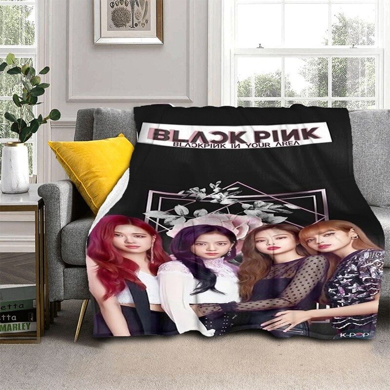 Kpop Black Pink Soft Throw Blanket Flannel Blanket Bed Throw Blanket Soft Cartoon Printed Bedspread Portable 1 - Stray Kids Store