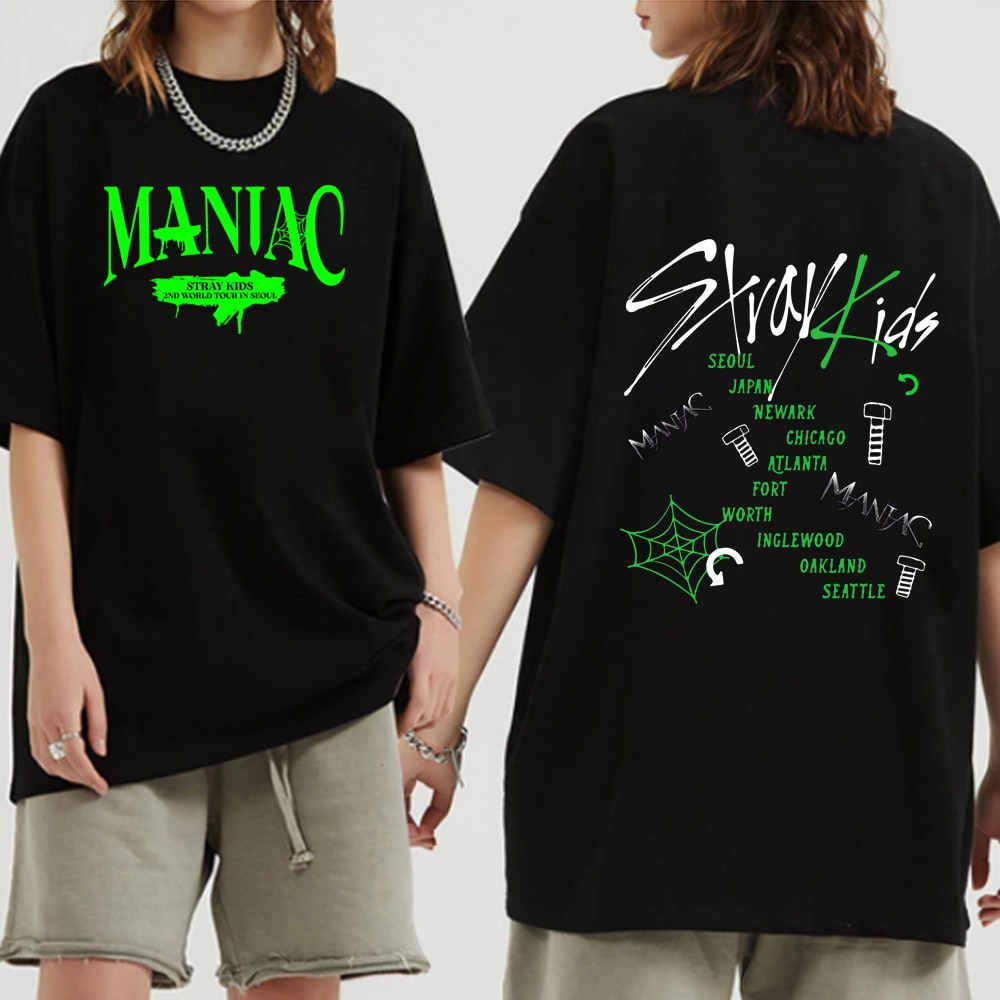 Stray Kids Maniac World Tour 2022 T Shirts Summer Kpop Short Sleeve Clothes - Stray Kids Store