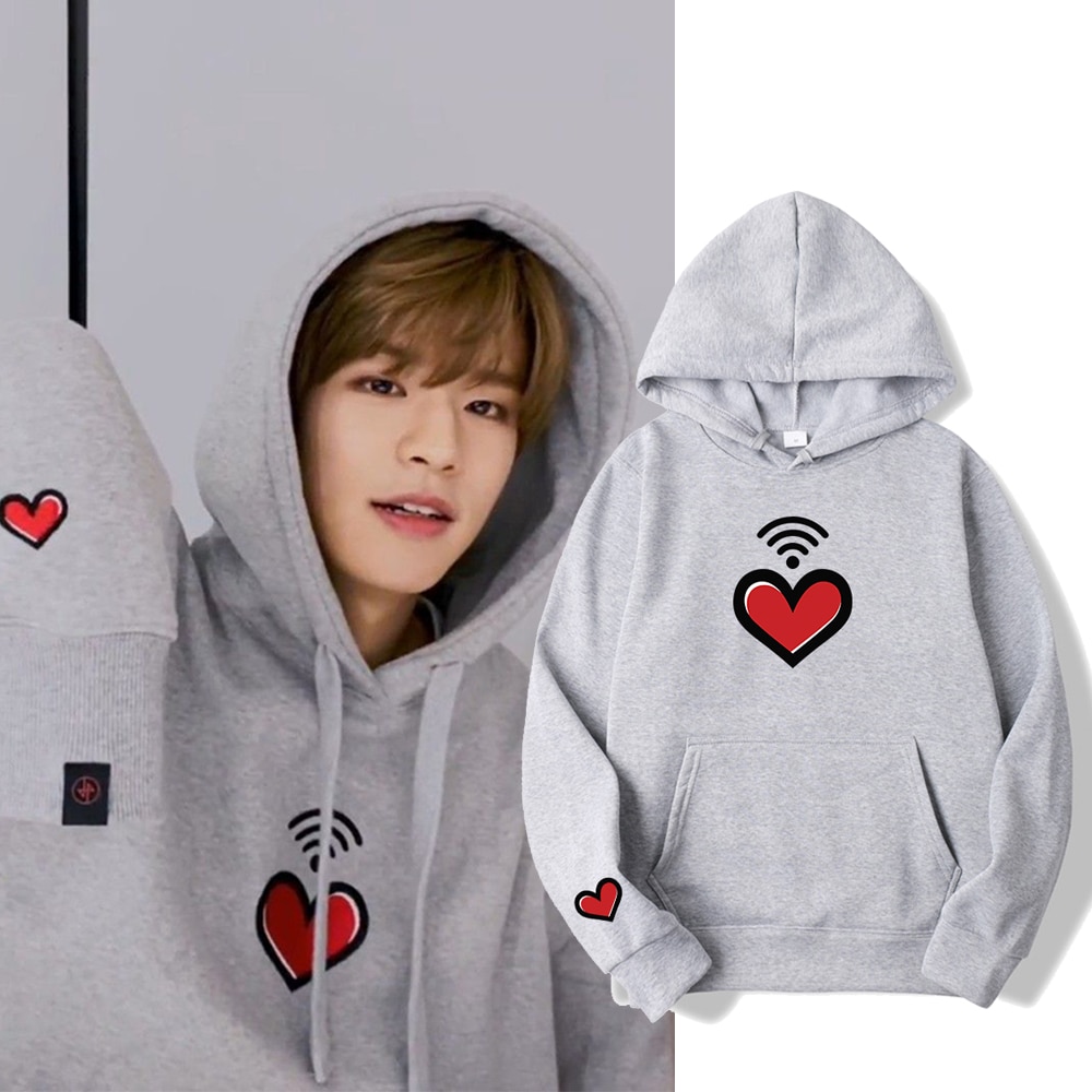 Stray Kids Kim Seungmin Heart Wifi Video Grey Hoodie Sweatshirt Korean Style Kim Seung min Same - Stray Kids Store