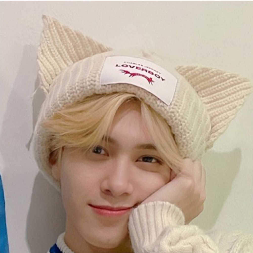 Kpop Stray Kids HyunJin Hendery Same Beanies WAYV Leeknow Knitted Cat Ear Hat Fashion Cute Cap 1 - Stray Kids Store