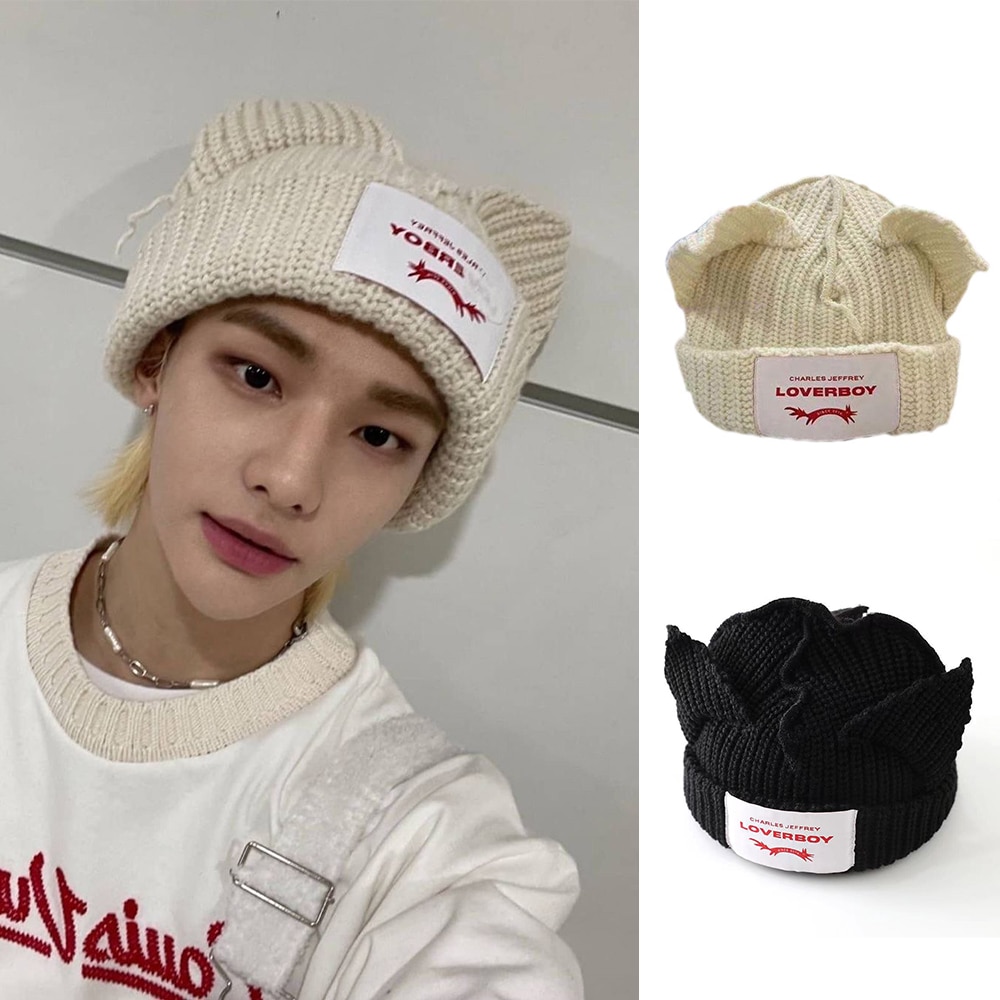 Kpop Stray Kids HyunJin Hendery Same Beanies WAYV Leeknow Knitted Cat Ear Hat Fashion Cute Cap - Stray Kids Store